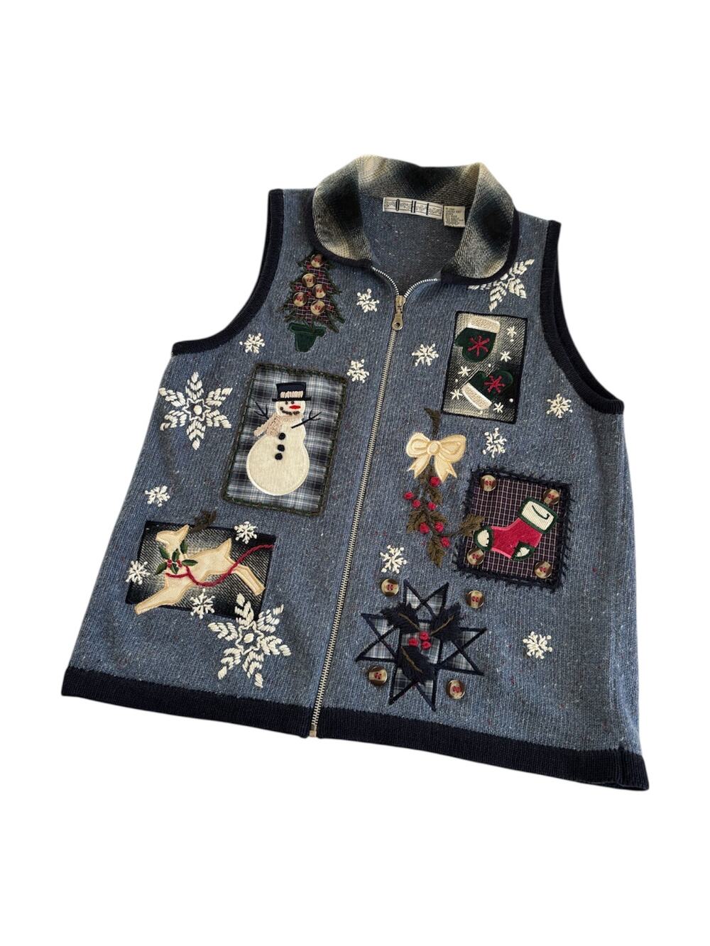 Vintage OHI Ugly Christmas Sweater Vest Patchwork Granny Cottage Womens Medium